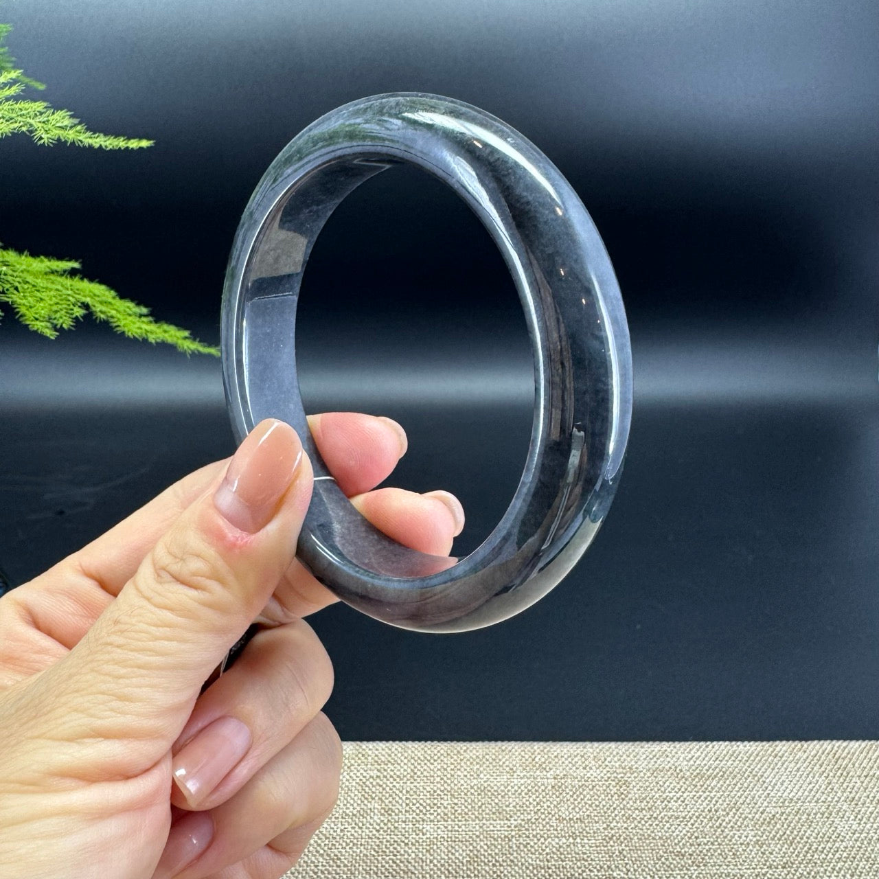 Genuine Burmese Black Jade Jadeite Bangle Bracelet ( 62mm )