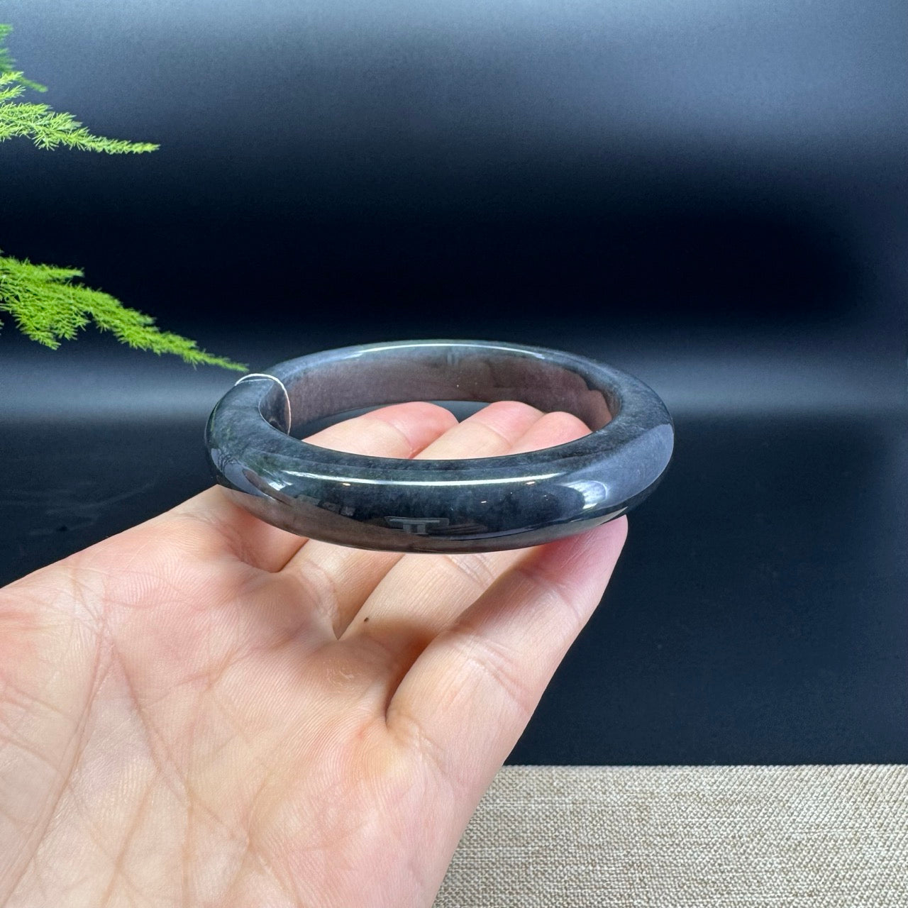 Genuine Burmese Black Jade Jadeite Bangle Bracelet ( 62mm )