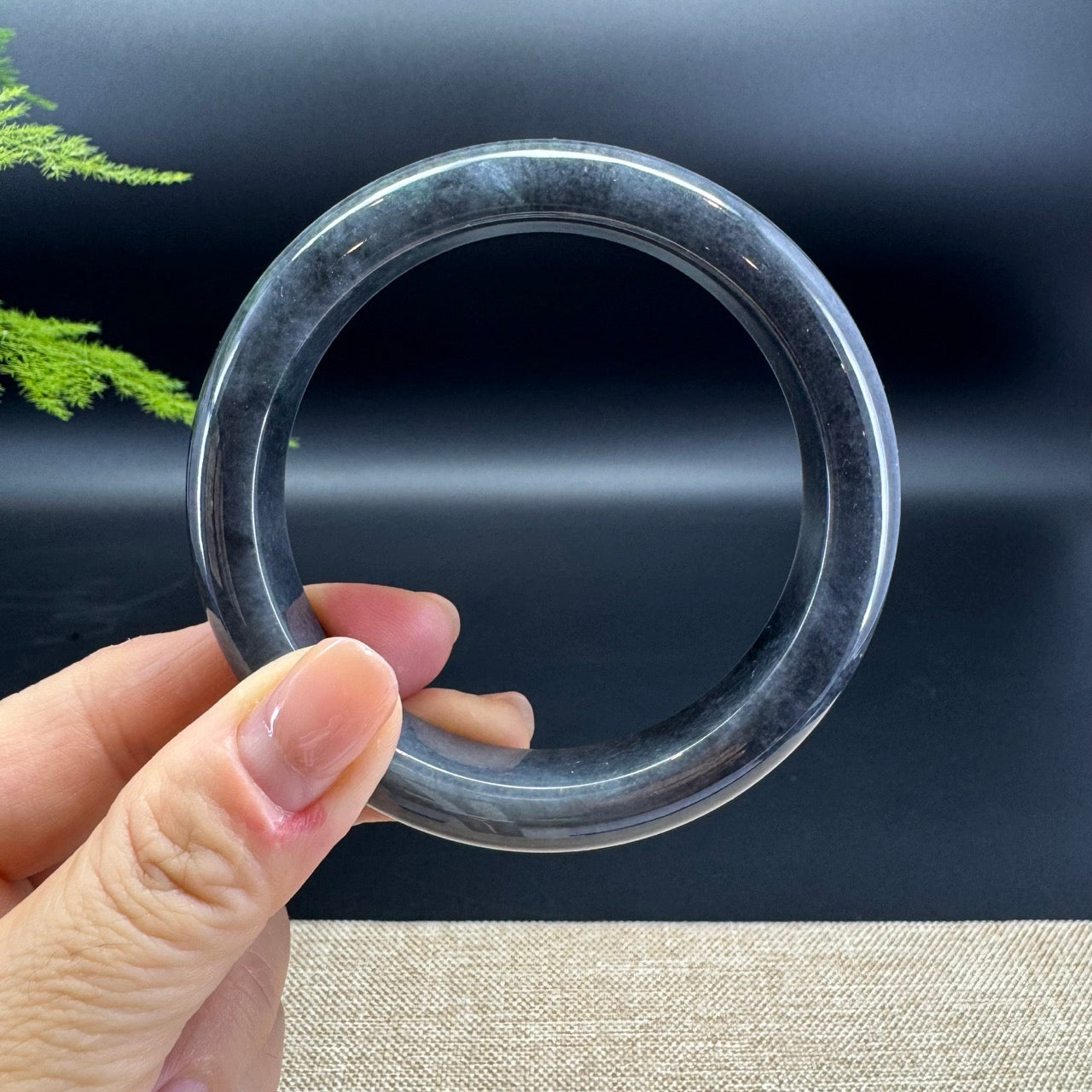 Genuine Burmese Black Jade Jadeite Bangle Bracelet ( 62mm )