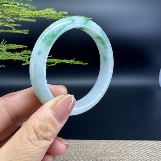 Genuine Burmese White Green Jade Jadeite Bangle Bracelet ( 57.2mm )