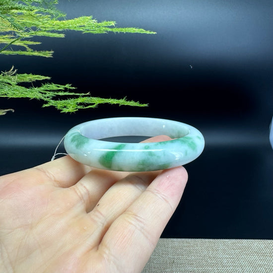 Genuine Burmese White Green Jade Jadeite Bangle Bracelet ( 57.2mm )