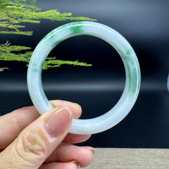 Genuine Burmese White Green Jade Jadeite Bangle Bracelet ( 57.2mm )