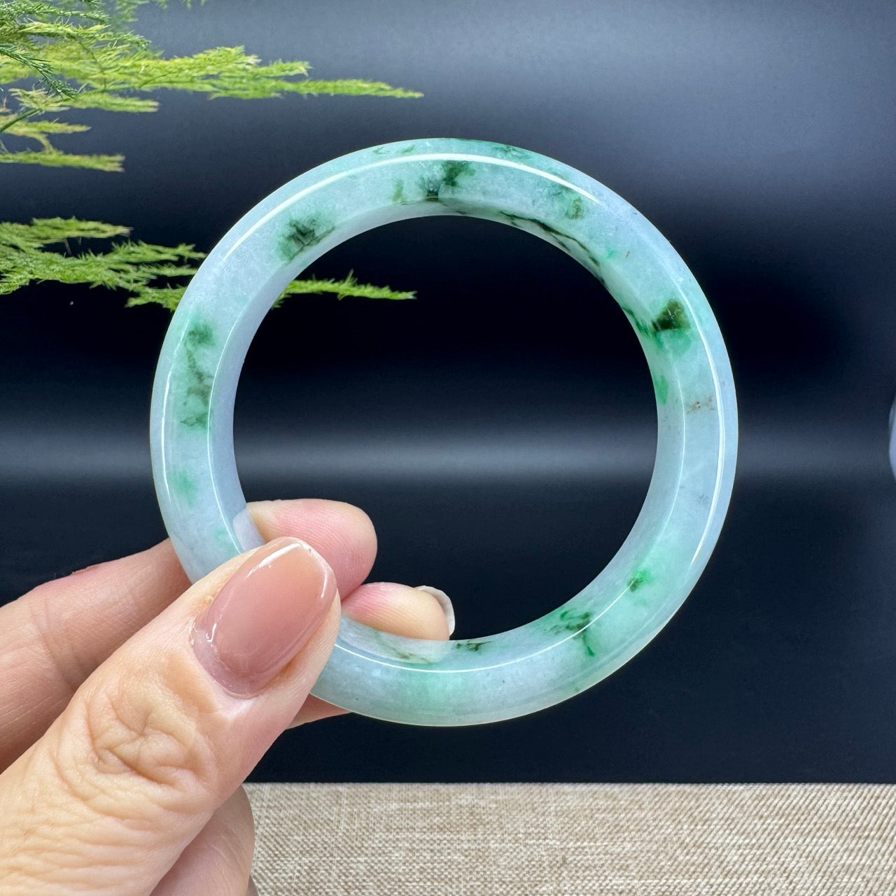 Genuine Burmese White Green Jade Jadeite Bangle Bracelet ( 57mm )