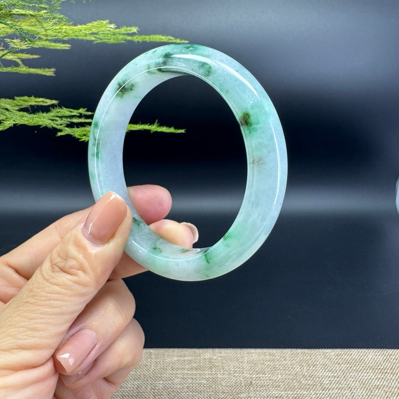 Genuine Burmese White Green Jade Jadeite Bangle Bracelet ( 57mm )