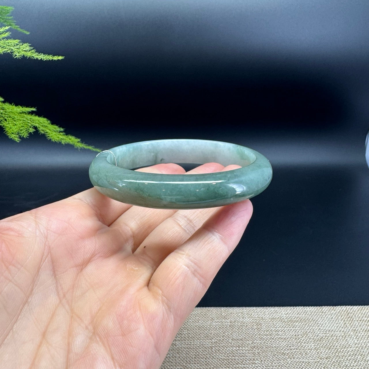 Genuine Burmese Oil Green Jade Jadeite Bangle Bracelet ( 63.2mm )