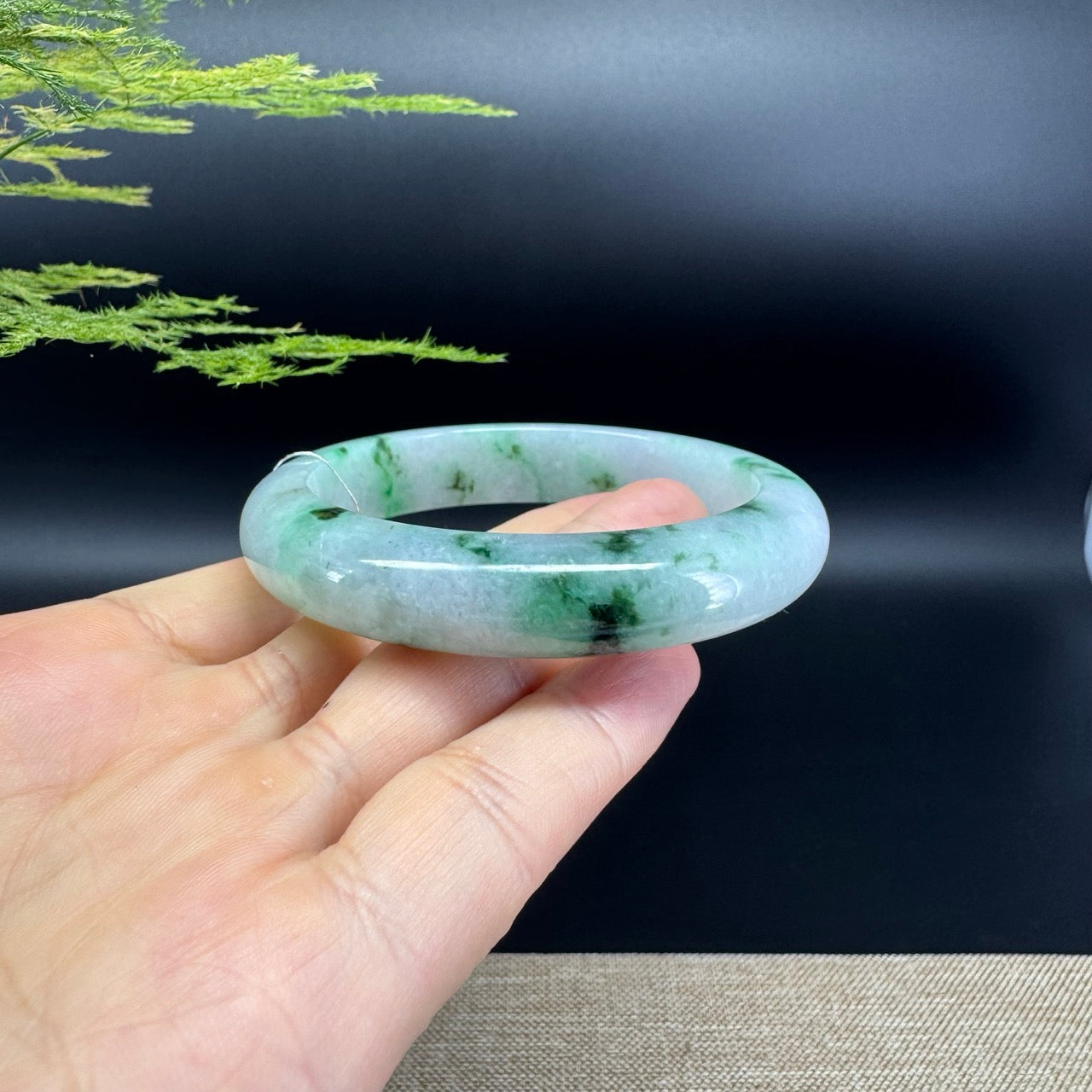 Genuine Burmese White Green Jade Jadeite Bangle Bracelet ( 57mm )