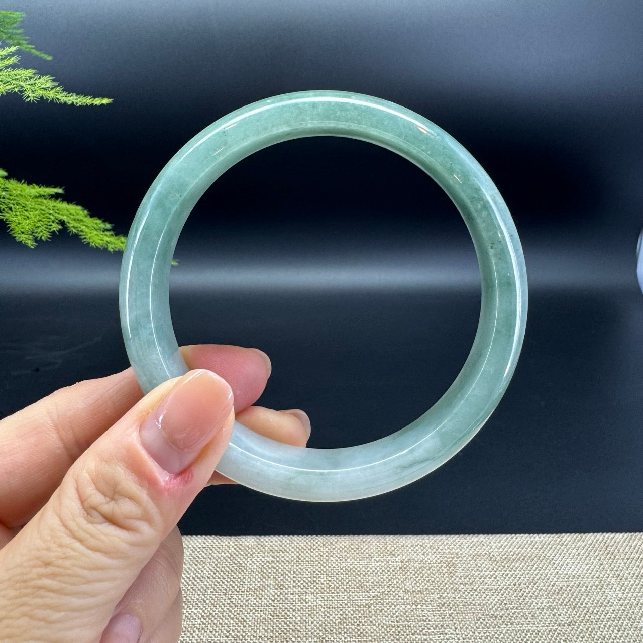 Genuine Burmese Oil Green Jade Jadeite Bangle Bracelet ( 63.2mm )