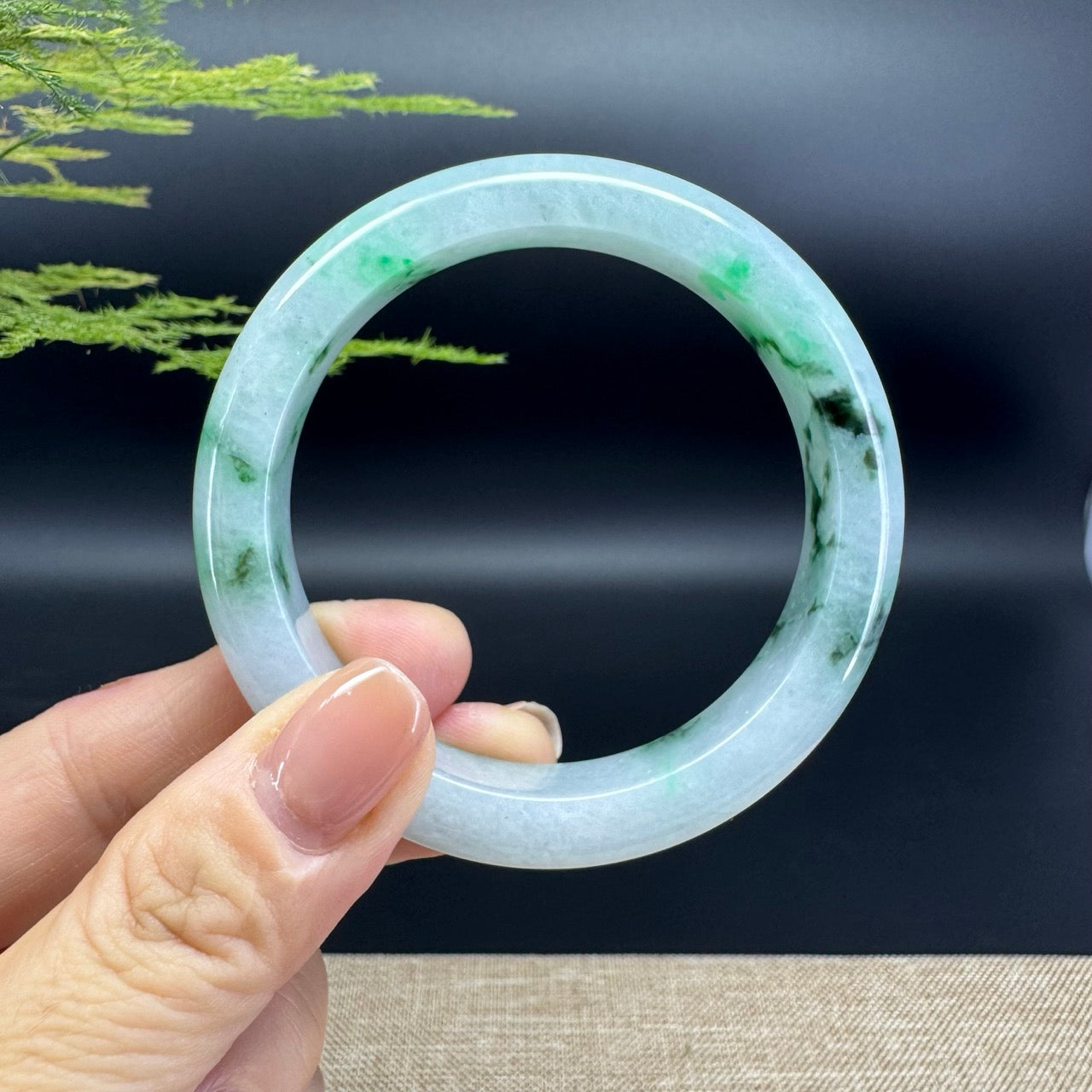 Genuine Burmese White Green Jade Jadeite Bangle Bracelet ( 57mm )