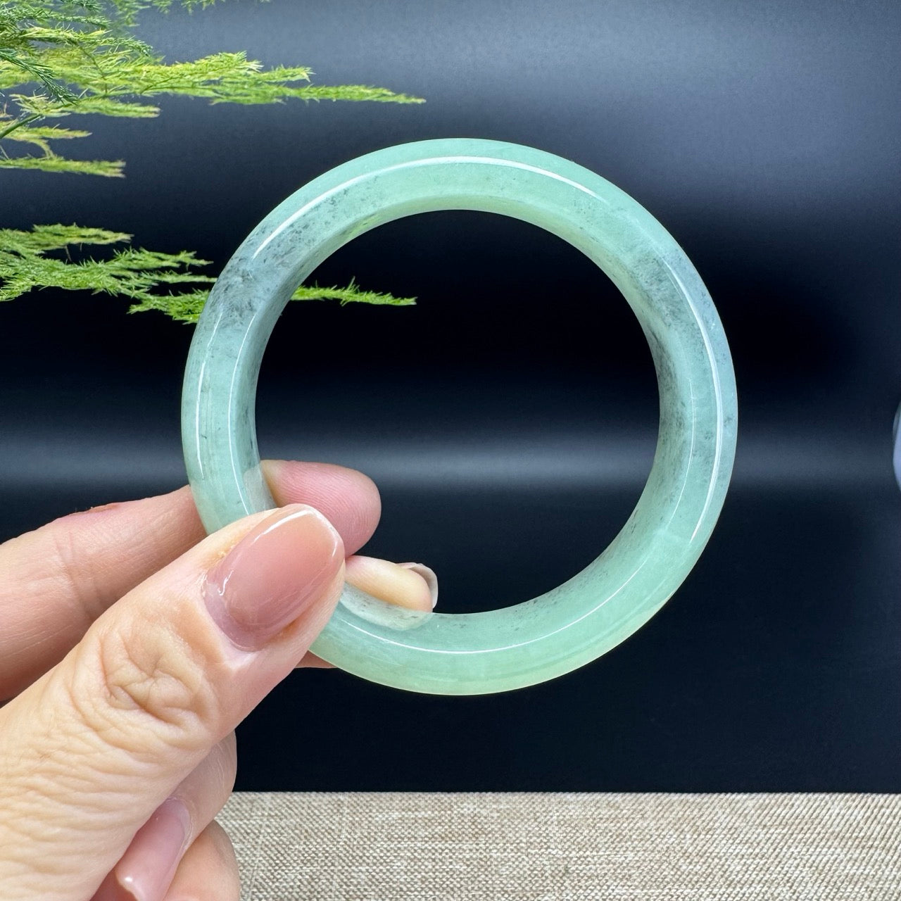 Genuine Burmese Green Black Jade Jadeite Bangle Bracelet (57.6mm)