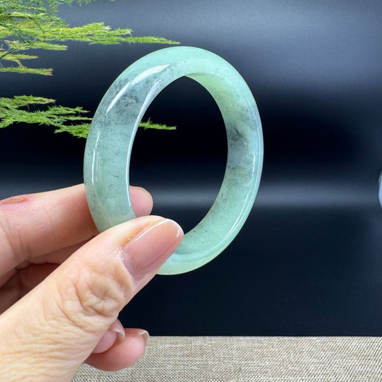Genuine Burmese Green Black Jade Jadeite Bangle Bracelet (57.6mm)