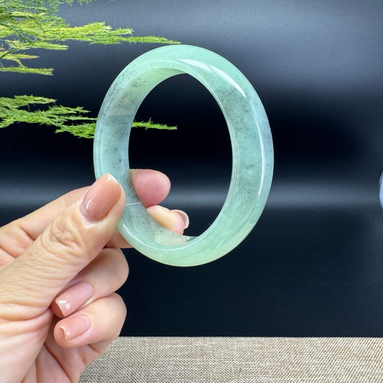 Genuine Burmese Green Black Jade Jadeite Bangle Bracelet (57.6mm)