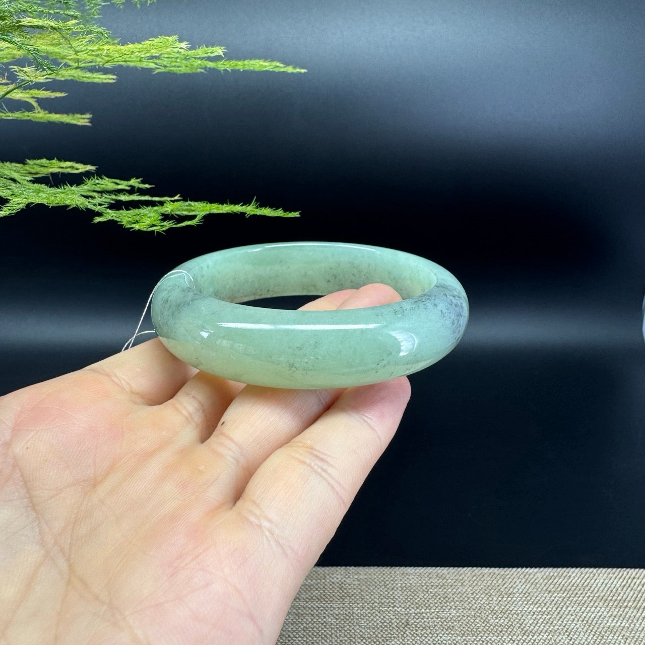 Genuine Burmese Green Black Jade Jadeite Bangle Bracelet (57.6mm)