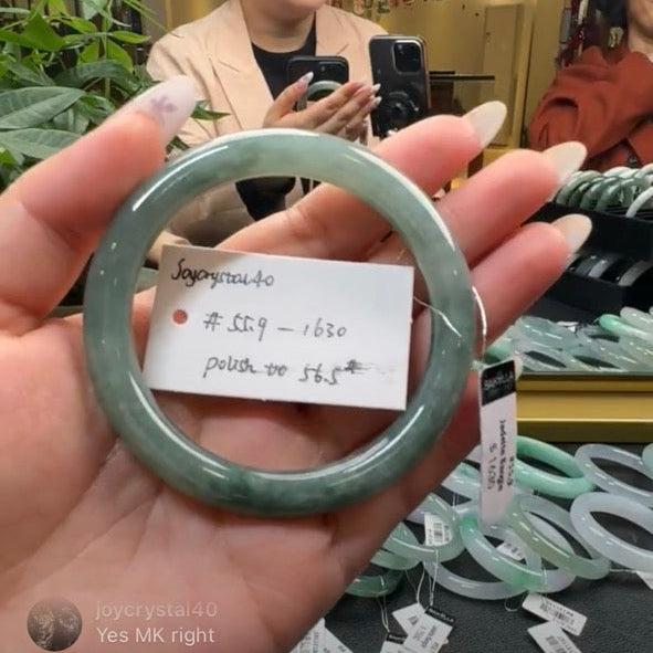 "Live" Natural Green Jadeite Jade Traditional Bangle