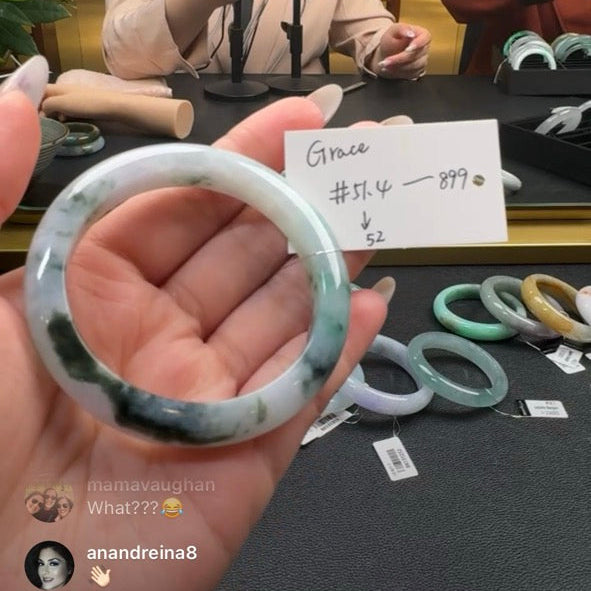 "Live" Natural Green Flower Jadeite Jade Comfort Fit Bangle (01/09/2025)