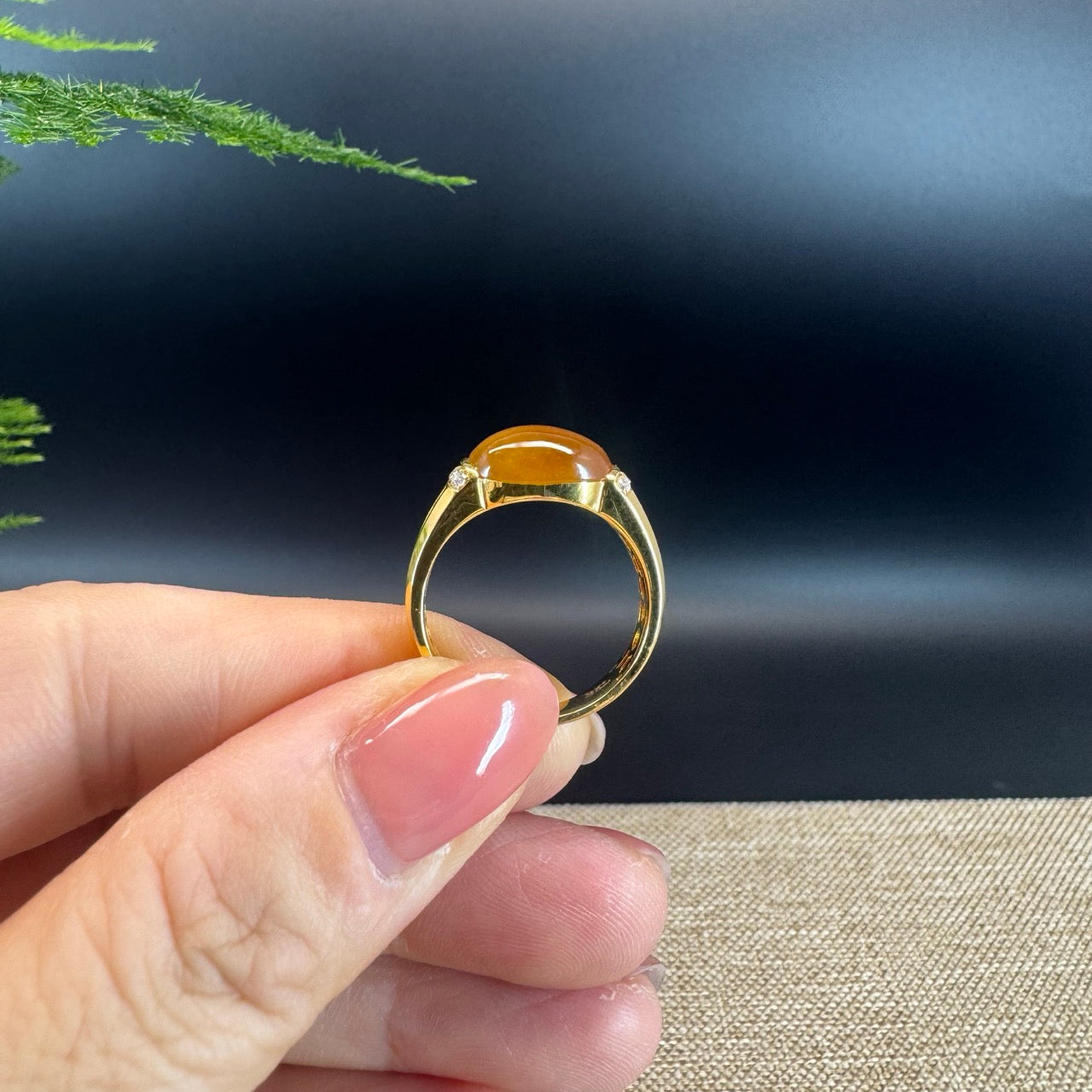 RealJade® "Signature Signet" 18K Yellow Gold Bronze Yellow Jadeite Jade Classic Ring