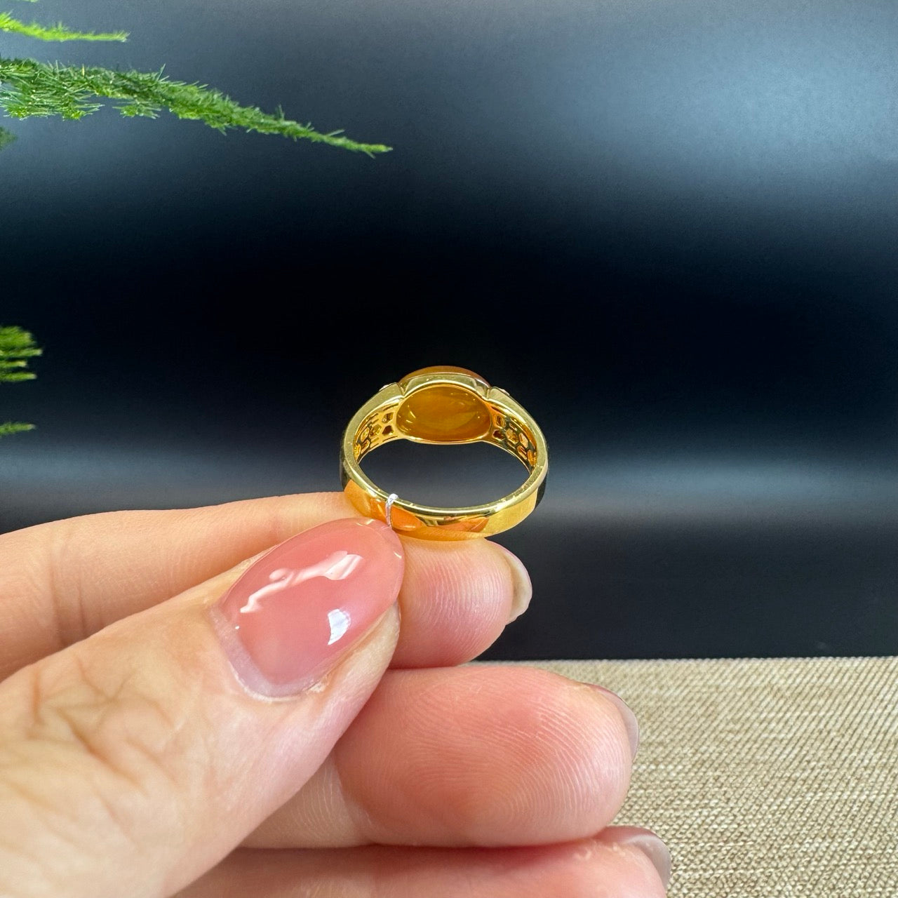 RealJade® "Signature Signet" 18K Yellow Gold Bronze Yellow Jadeite Jade Classic Ring