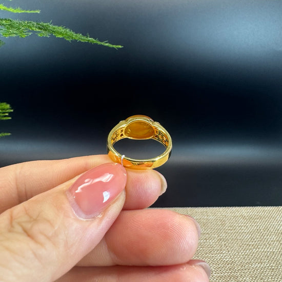 RealJade® "Signature Signet" 18K Yellow Gold Bronze Yellow Jadeite Jade Classic Ring
