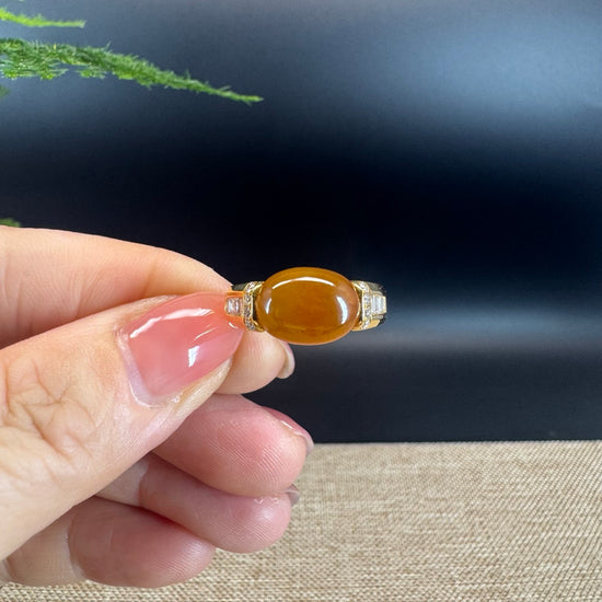 RealJade® "Signature Signet" 18K Yellow Gold Bronze Yellow Jadeite Jade Classic Ring