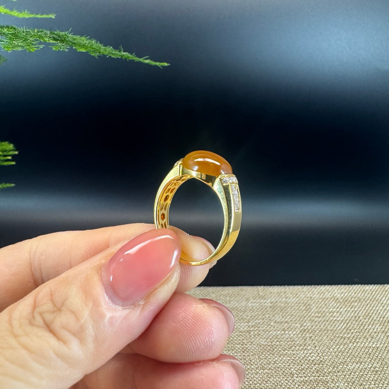 RealJade® "Signature Signet" 18K Yellow Gold Bronze Yellow Jadeite Jade Classic Ring