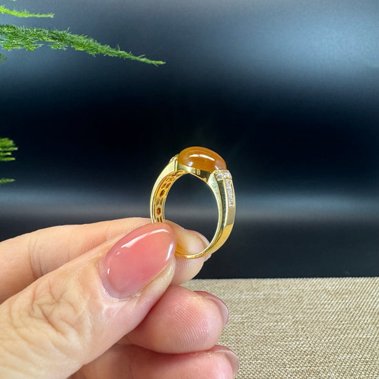 RealJade® "Signature Signet" 18K Yellow Gold Bronze Yellow Jadeite Jade Classic Ring