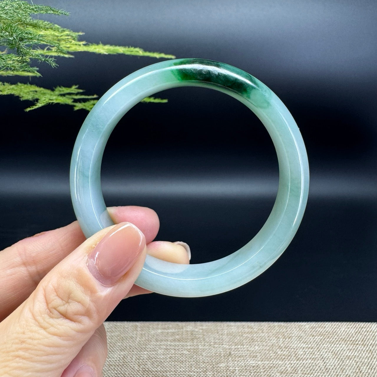 Genuine Burmese Oil Green Jade Jadeite Bangle Bracelet ( 57.8mm )