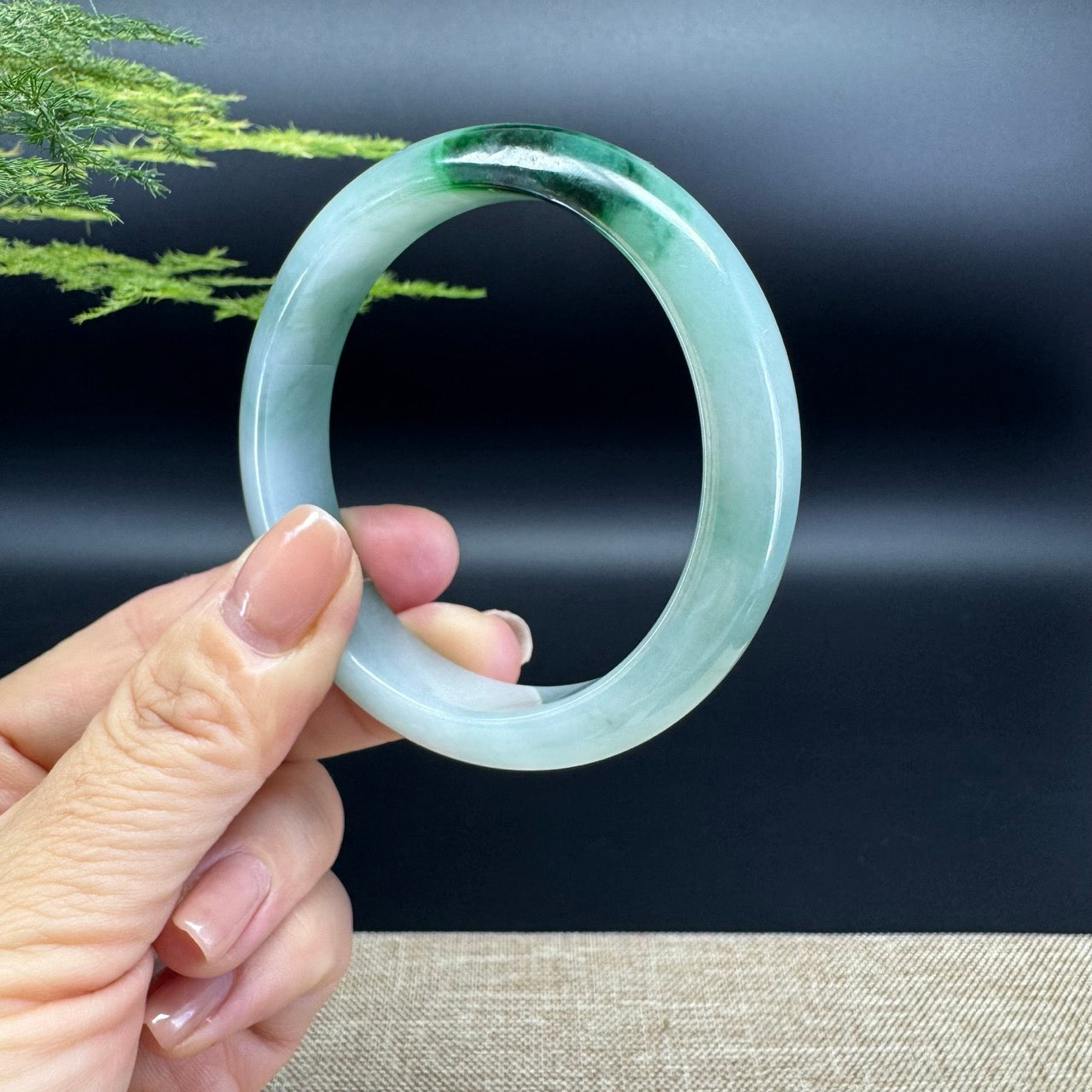 Genuine Burmese Oil Green Jade Jadeite Bangle Bracelet ( 57.8mm )