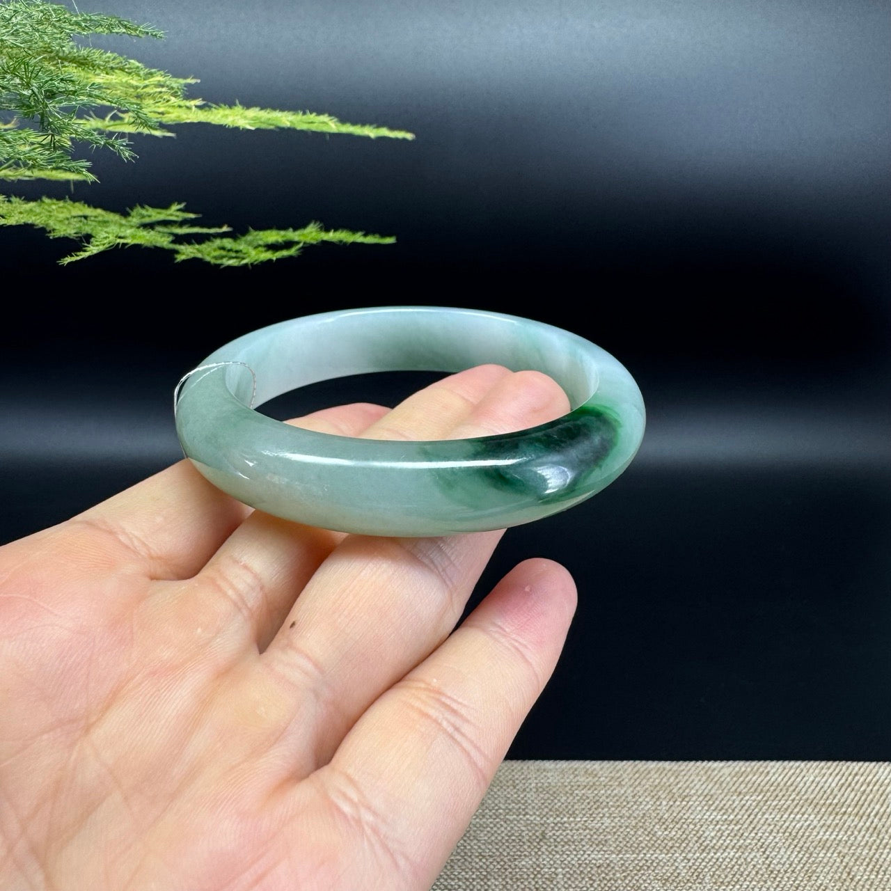 Genuine Burmese Oil Green Jade Jadeite Bangle Bracelet ( 57.8mm )