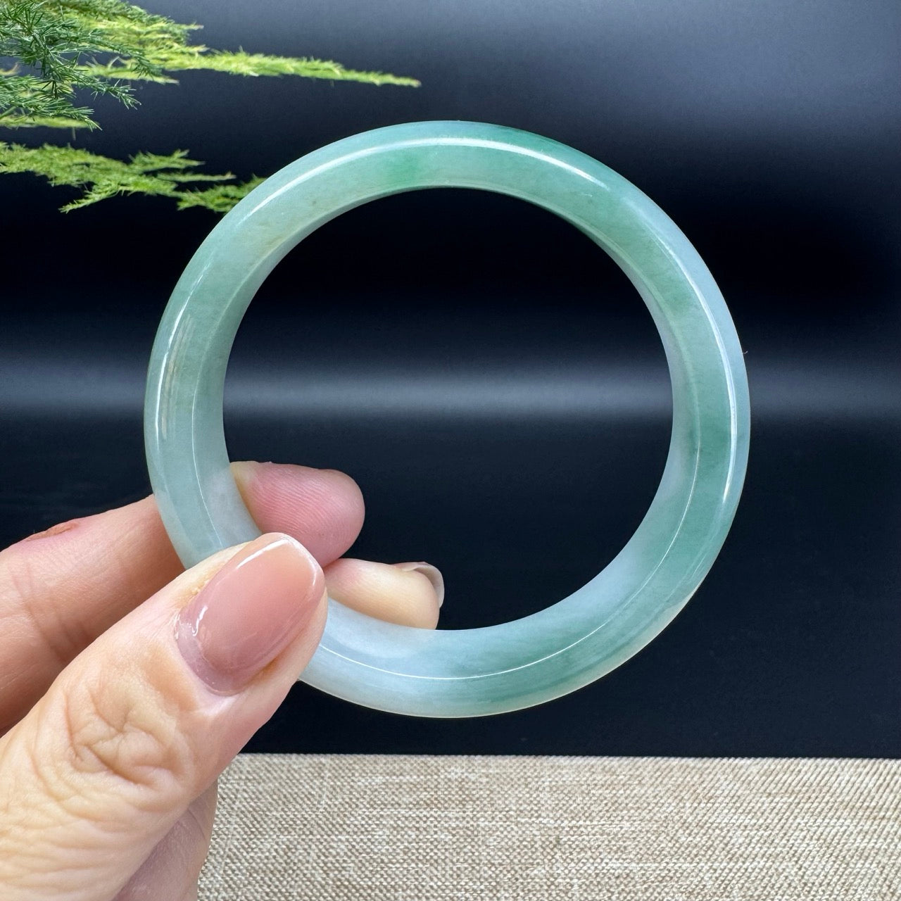 Genuine Burmese Oil Green Jade Jadeite Bangle Bracelet ( 57.8mm )
