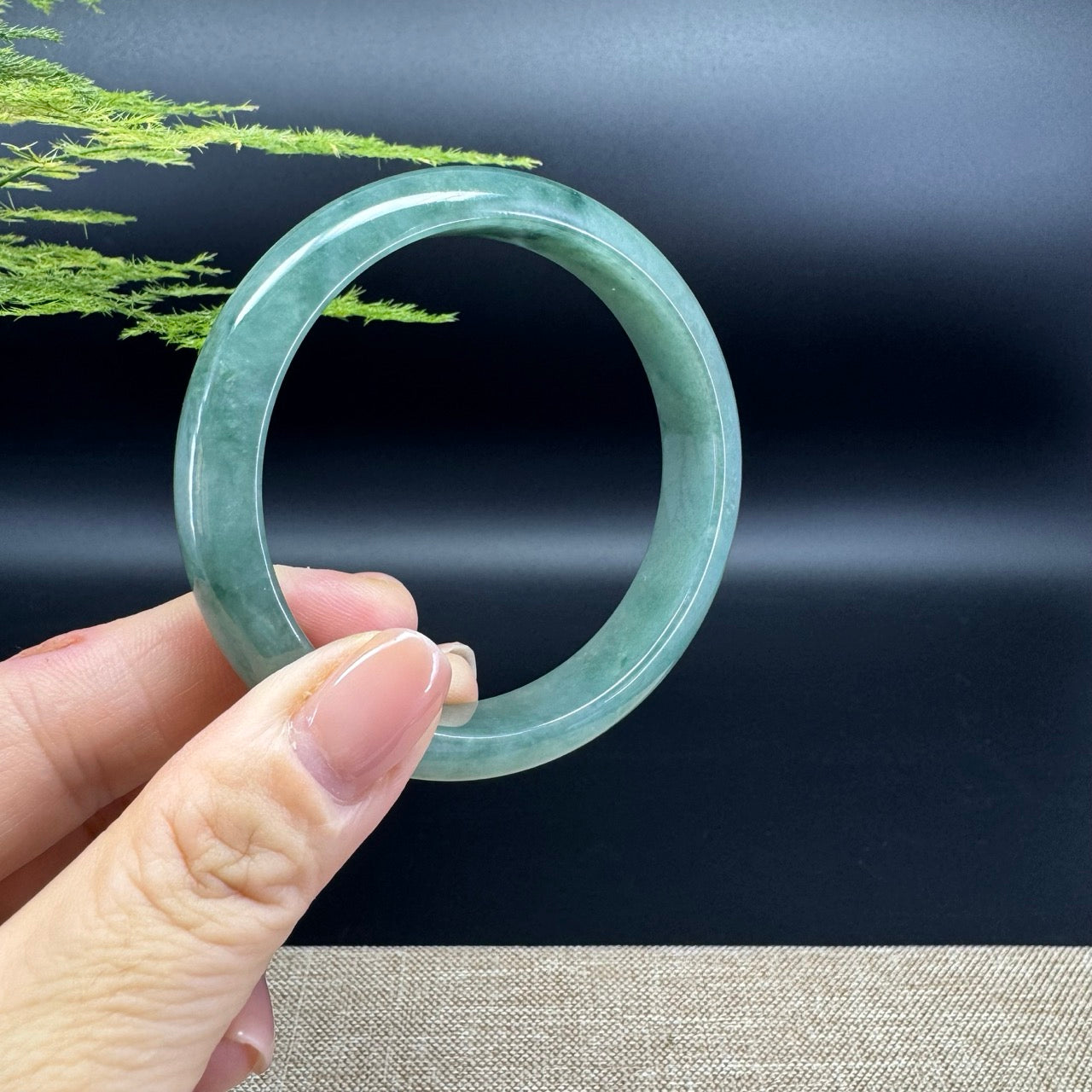 Genuine Burmese Oil Green Jade Jadeite Bangle Bracelet ( 57.6mm )
