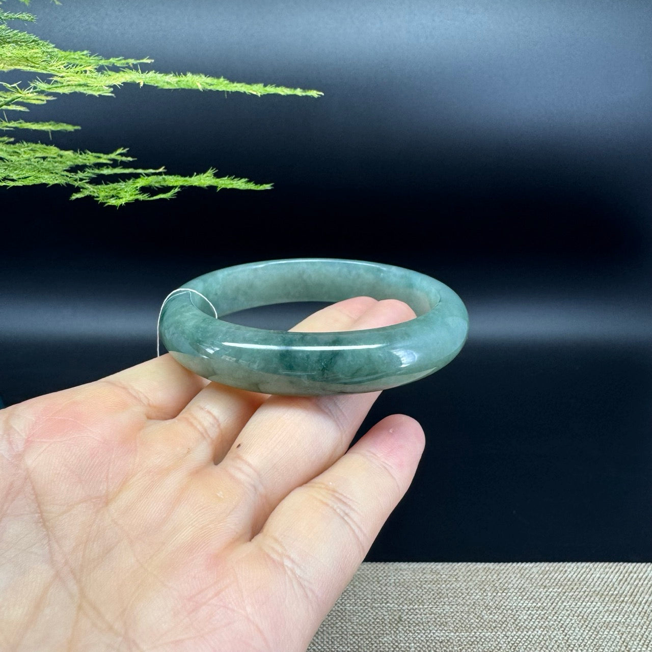 Genuine Burmese Oil Green Jade Jadeite Bangle Bracelet ( 57.6mm )