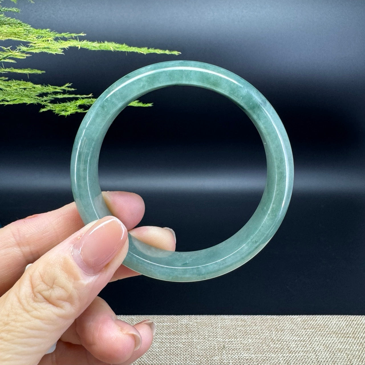 Genuine Burmese Oil Green Jade Jadeite Bangle Bracelet ( 57.6mm )