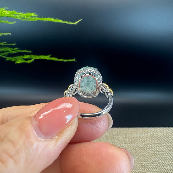 RealJade® "Signature Signet" 18K White Gold Icy Green Jadeite Jade Pi Xiu Ring