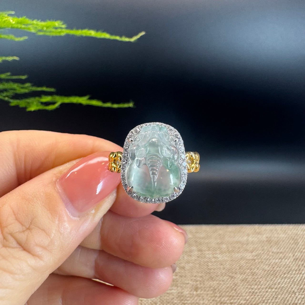 RealJade® "Signature Signet" 18K White Gold Icy Green Jadeite Jade Pi Xiu Ring