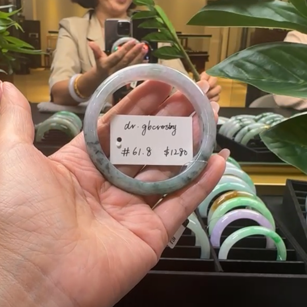Live" Natural Blue Green Flower With Light Lavender Jadeite Jade Bangle" (09/06/25)