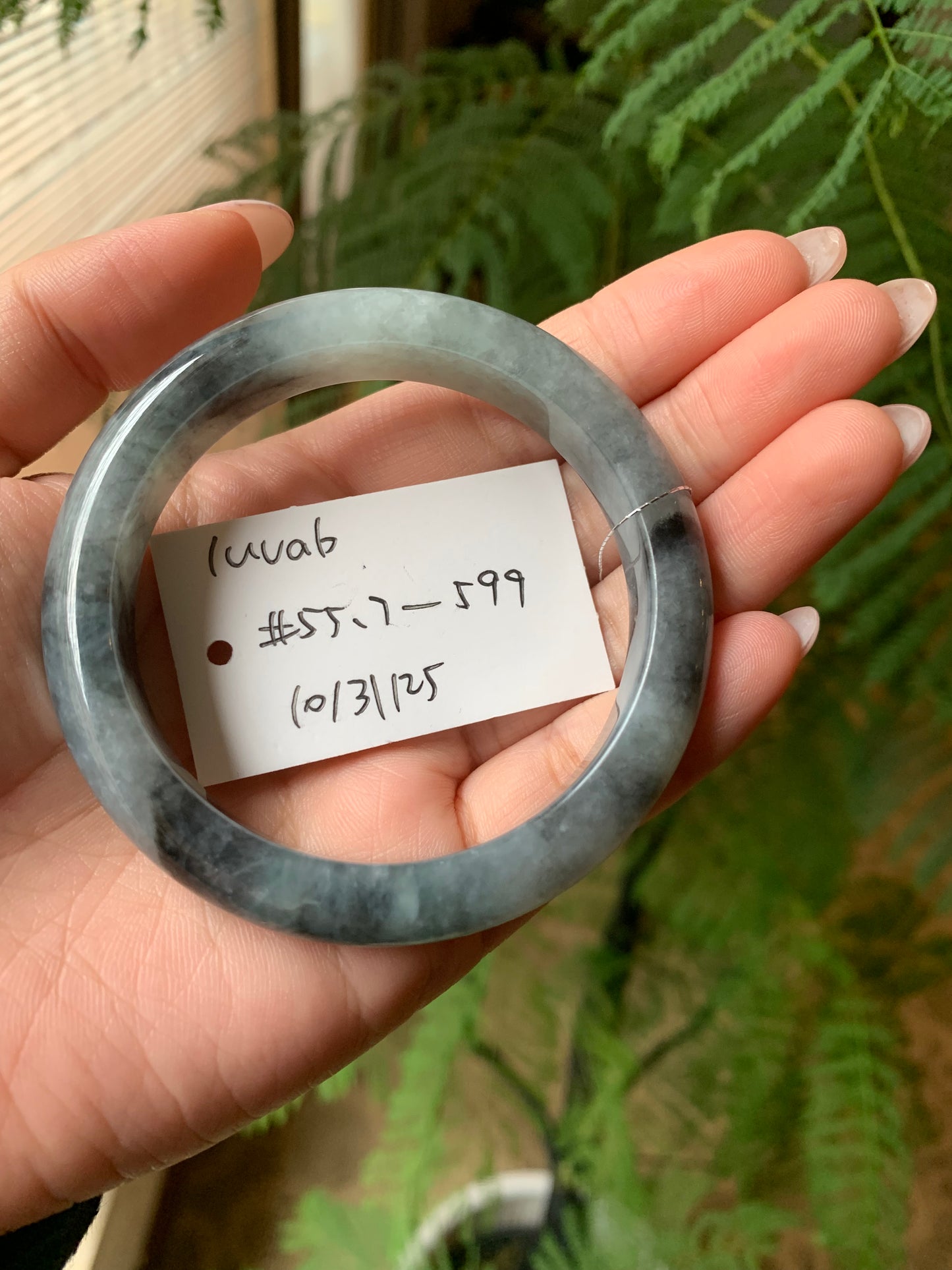 "Live" Natural Wuji Flower Jadeite Jade Comfort Fit Bangle