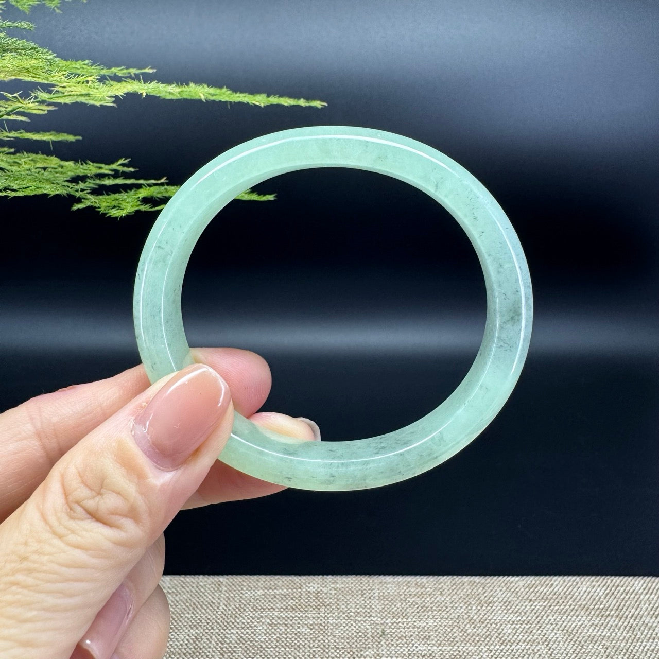 Genuine Burmese Green Black Jade Jadeite Bangle Bracelet (57.1*51.1mm)
