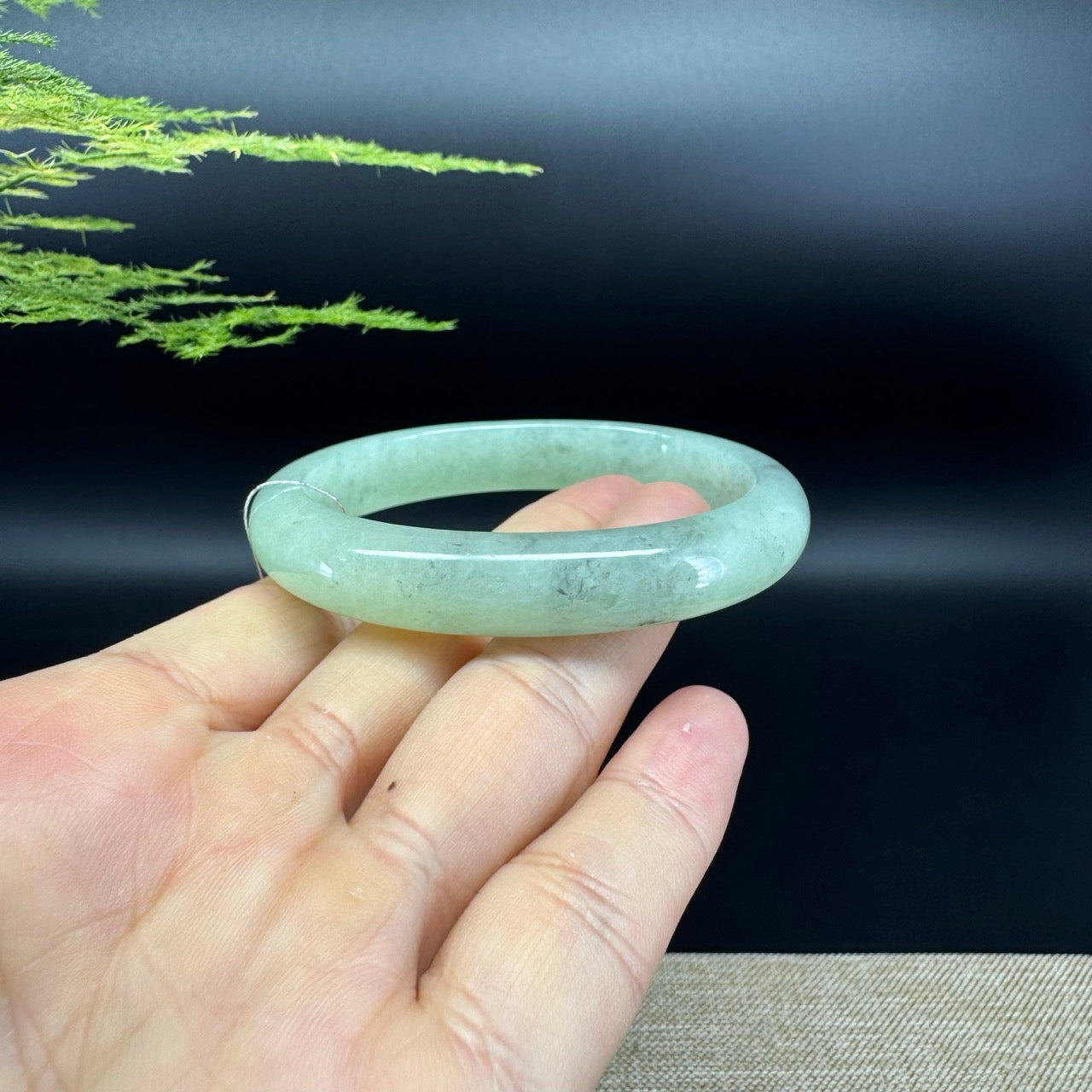 Genuine Burmese Green Black Jade Jadeite Bangle Bracelet (57.1*51.1mm)