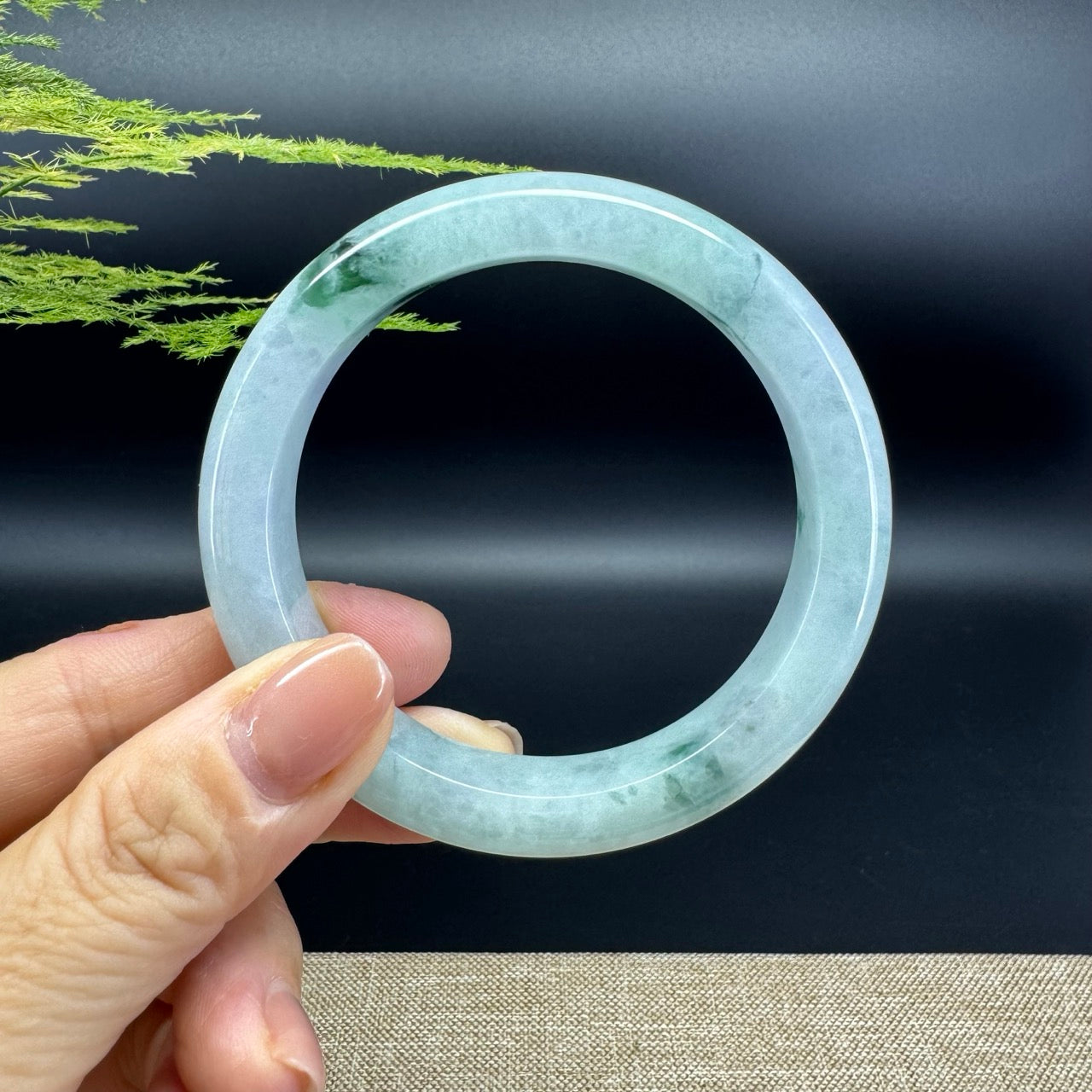 Genuine Burmese Oil Green Jade Jadeite Bangle Bracelet ( 57.6mm )