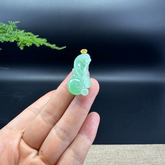 Genuine Apple Green Jadeite Jade Cobra Necklace With 18K Yellow Gold Bail