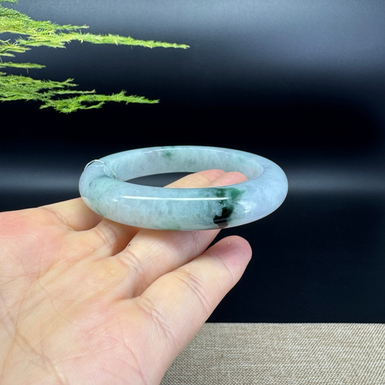 Genuine Burmese Oil Green Jade Jadeite Bangle Bracelet ( 57.6mm )