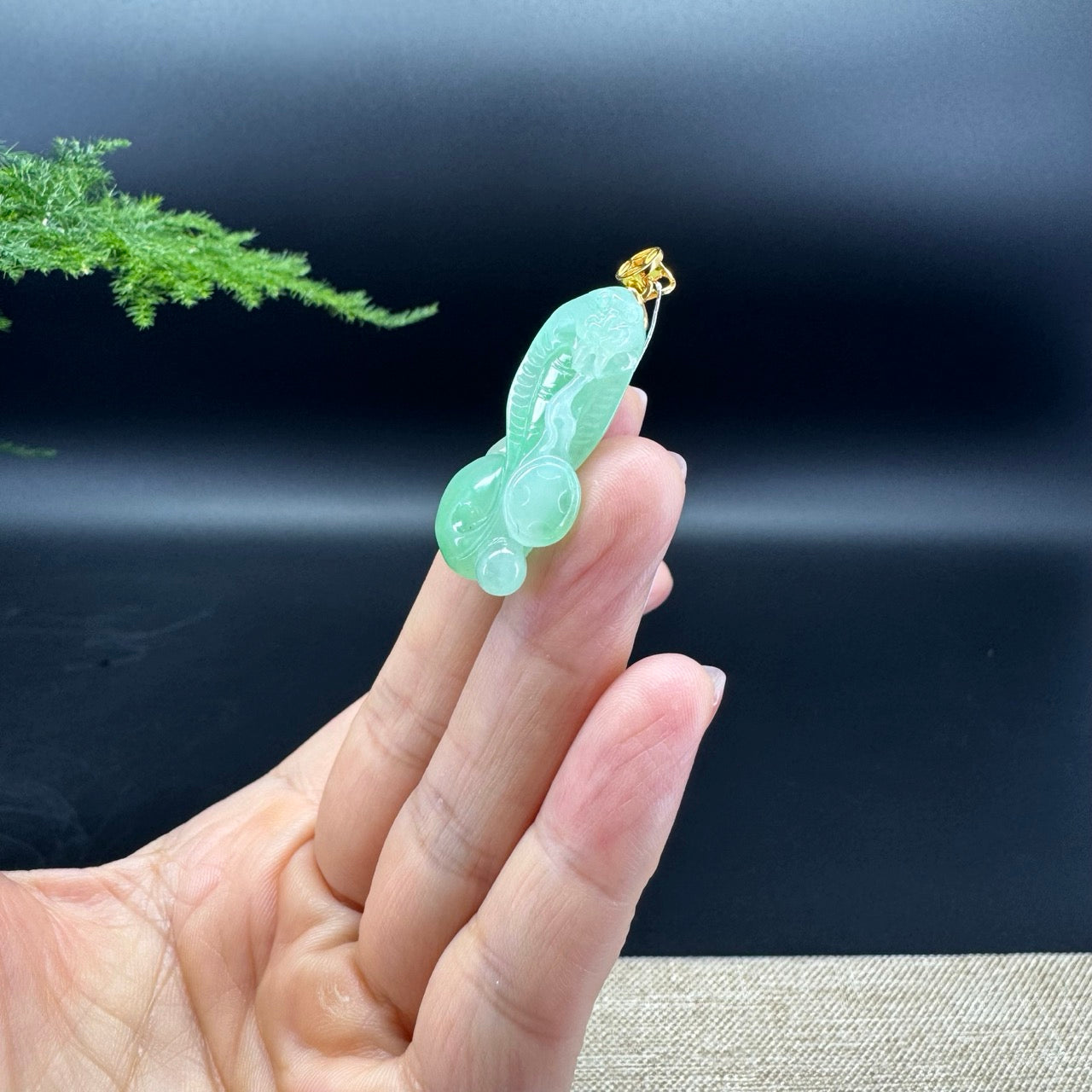 Genuine Apple Green Jadeite Jade Cobra Necklace With 18K Yellow Gold Bail