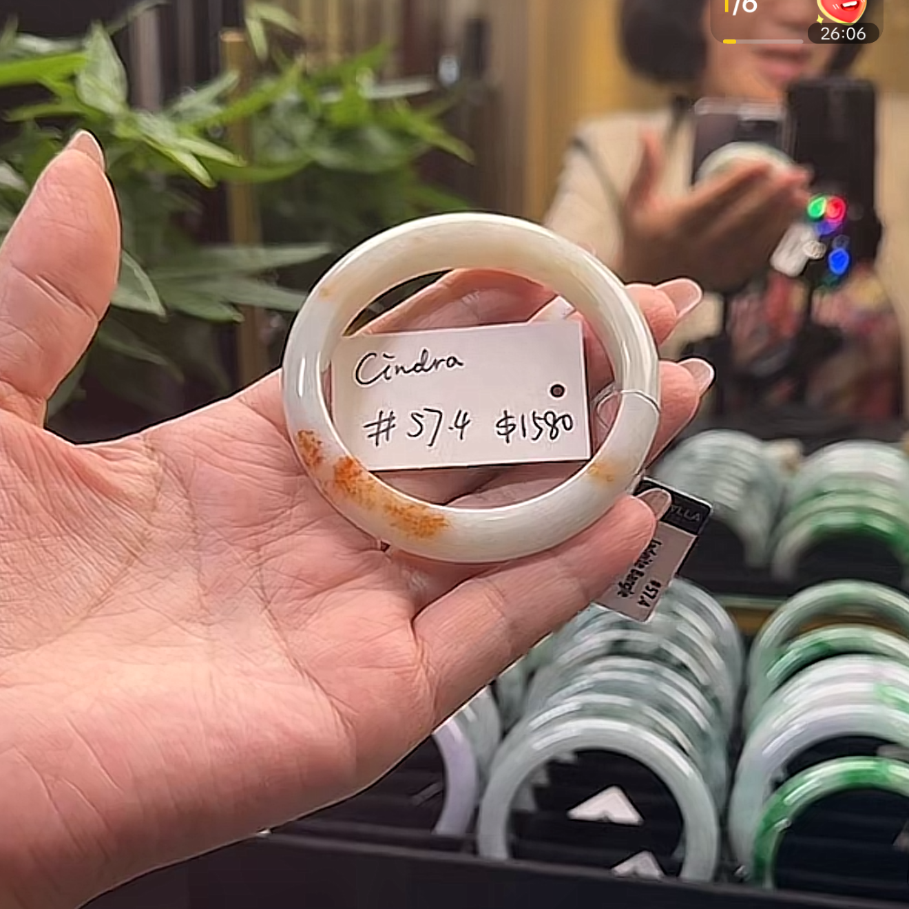 Live" Natural Light Green With Sajin Jadeite Jade Bangle" (09/07/25)