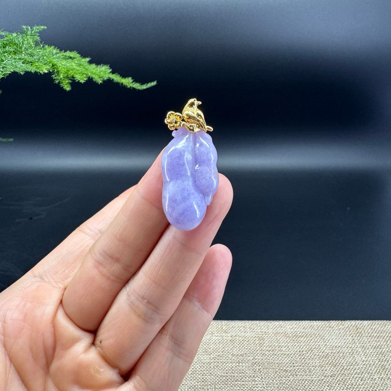 Genuine Burmese Lavender Jadeite Pendant with 18k Yellow Gold Bail