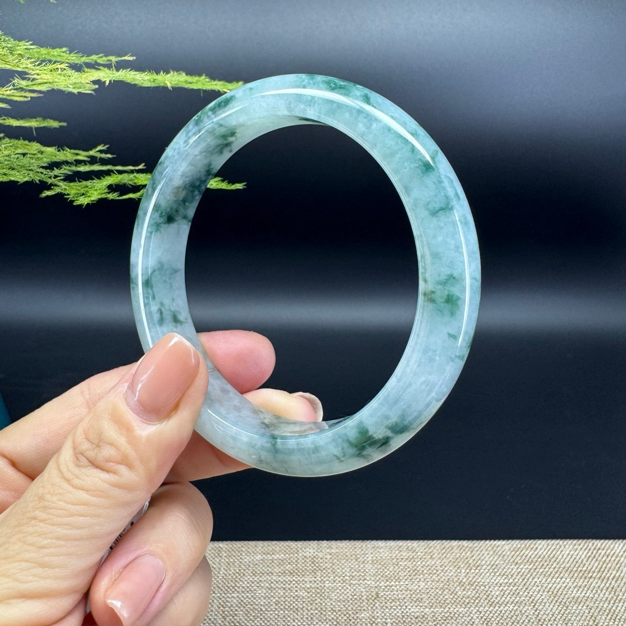 Genuine Burmese Icy Green Jade Jadeite Bangle Bracelet (60.9mm)