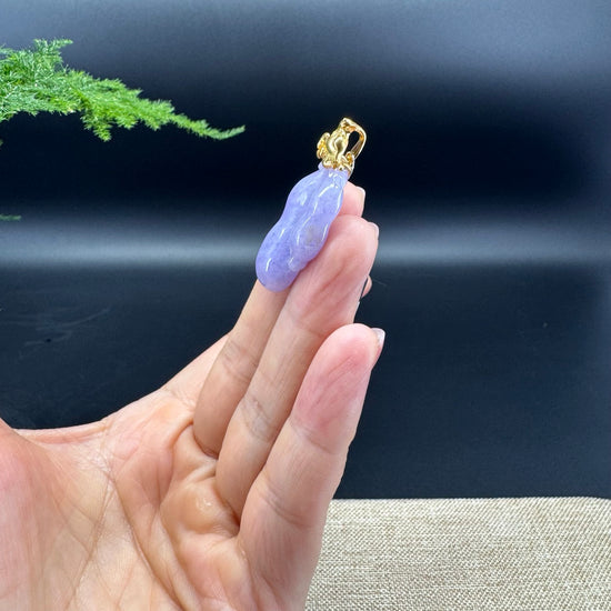 Genuine Burmese Lavender Jadeite Pendant with 18k Yellow Gold Bail
