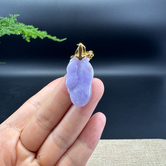 Genuine Burmese Lavender Jadeite Pendant with 18k Yellow Gold Bail