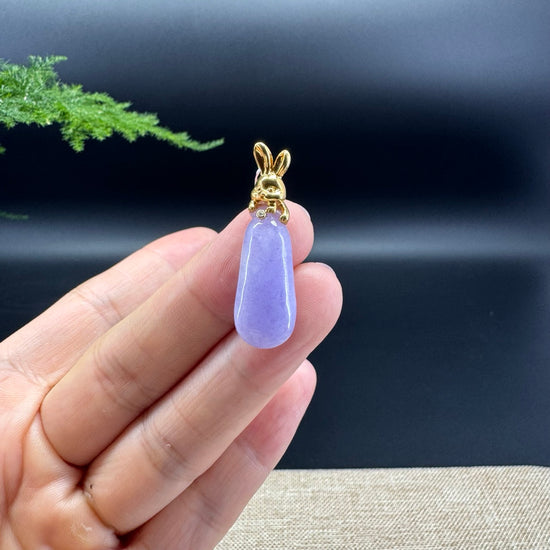 Genuine Burmese Lavender Jadeite Eggplant Pendant Necklace With 18k Yellow Gold Bail