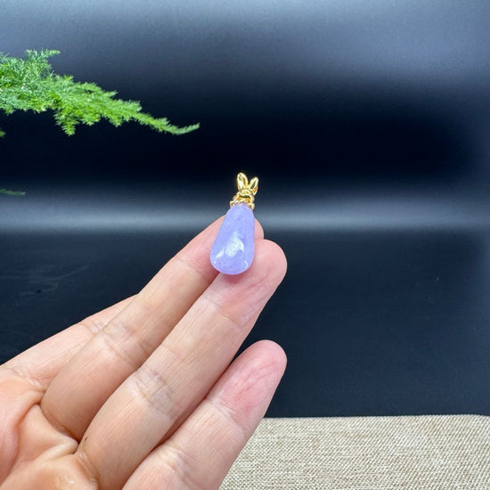 Genuine Burmese Lavender Jadeite Eggplant Pendant Necklace With 18k Yellow Gold Bail