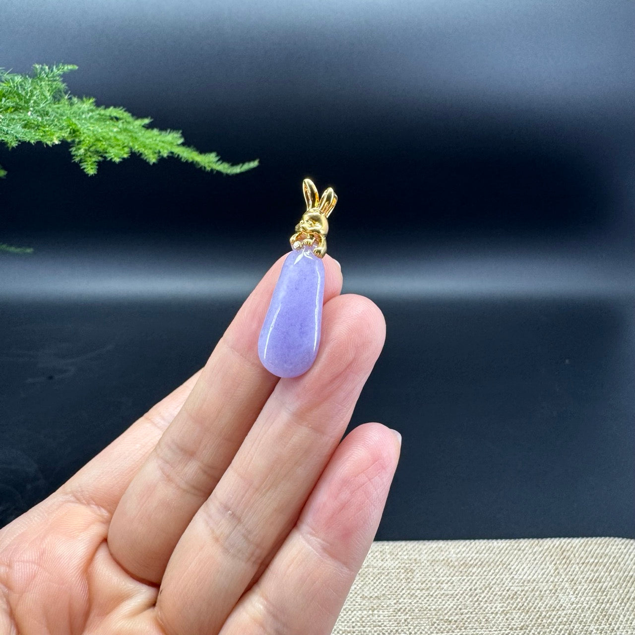 Genuine Burmese Lavender Jadeite Eggplant Pendant Necklace With 18k Yellow Gold Bail