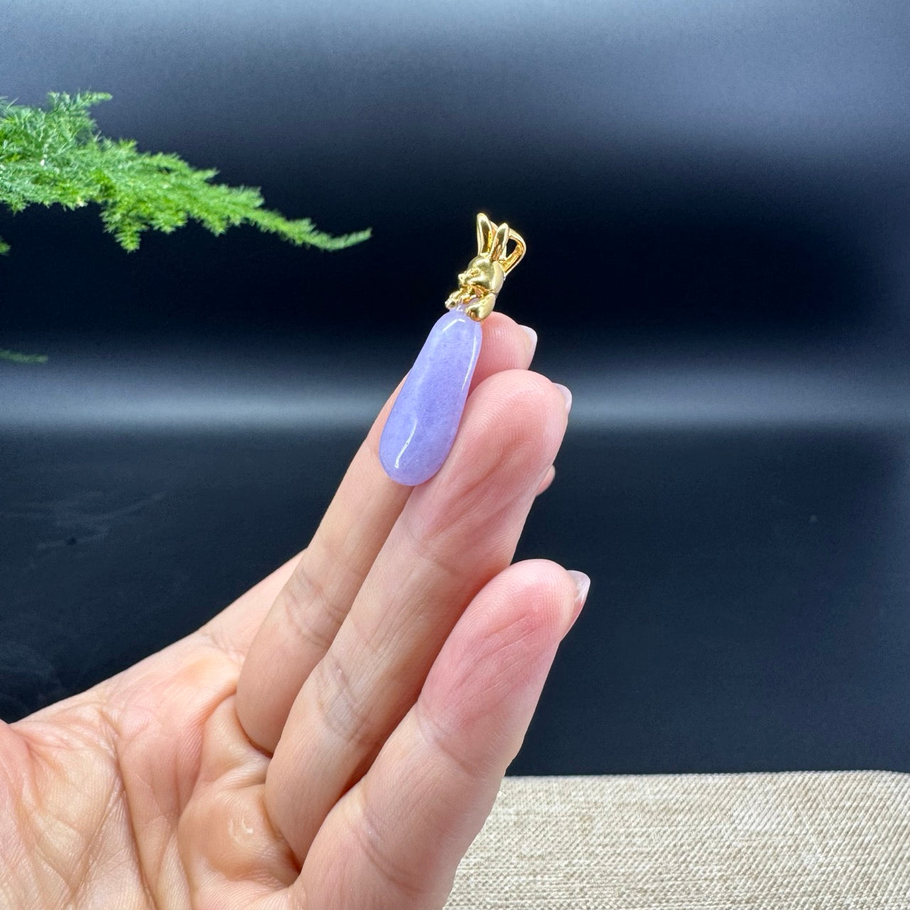 Genuine Burmese Lavender Jadeite Eggplant Pendant Necklace With 18k Yellow Gold Bail
